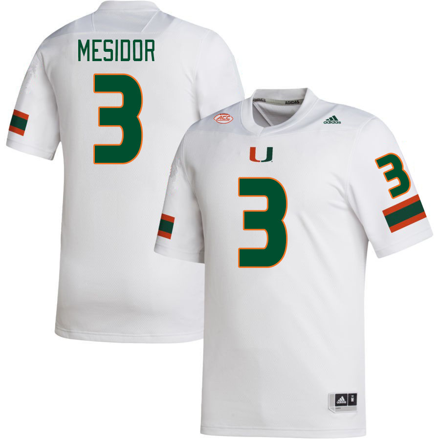 Men #3 Akheem Mesidor Miami Hurricanes College Football Jerseys Stitched-White